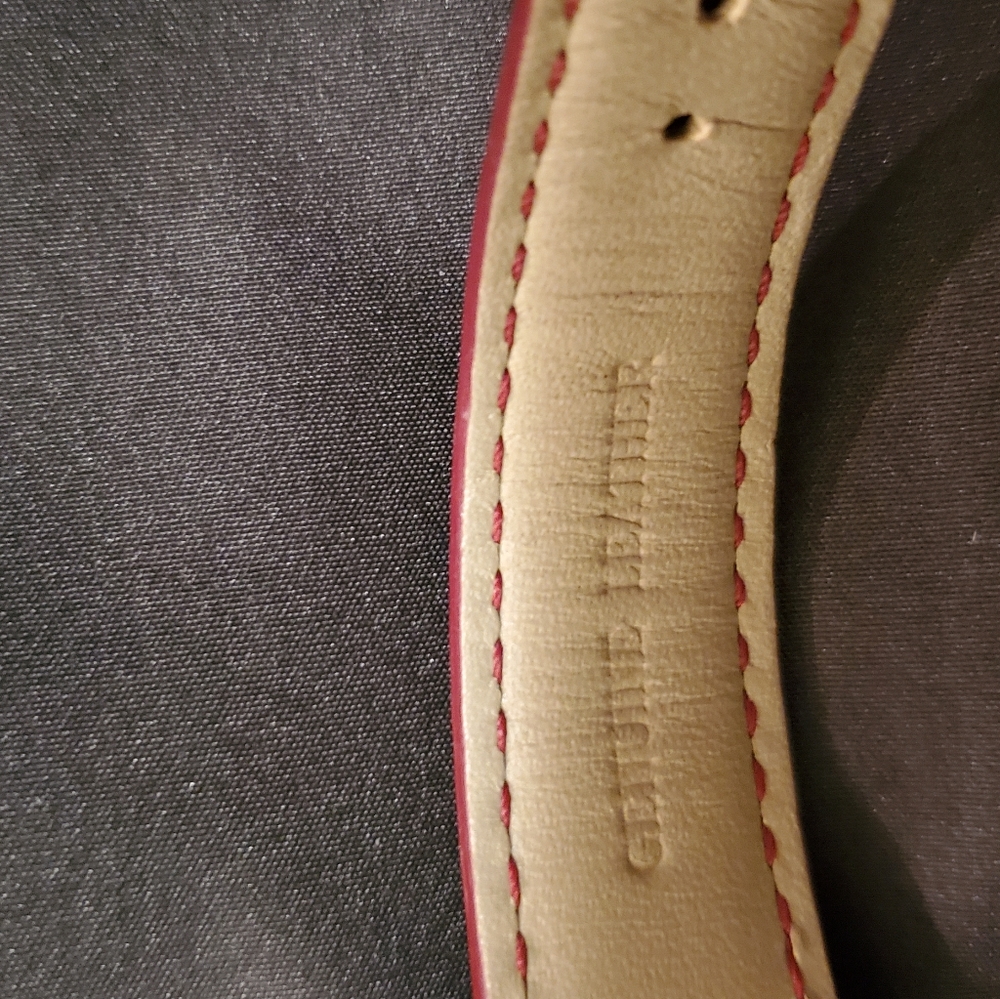 Burberry Check Stamped Red Leather Ladies Watch - Picture 6 of 8
